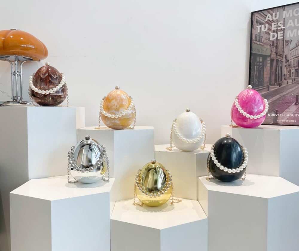 Women Acrylic Egg Shaped Evening Bag Sparkly Clutch Purse Trendy Marble Handbag Shoulder Bags for Party Cocktail