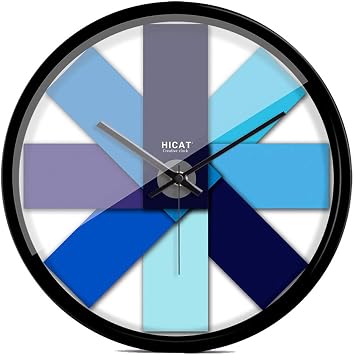 Gradient Blue Tone Wall Clock, Black Metal Frame, Silent Sweeping Movement, 12-inch Color Wall Clock for Family Living Room, Bedroom and Study