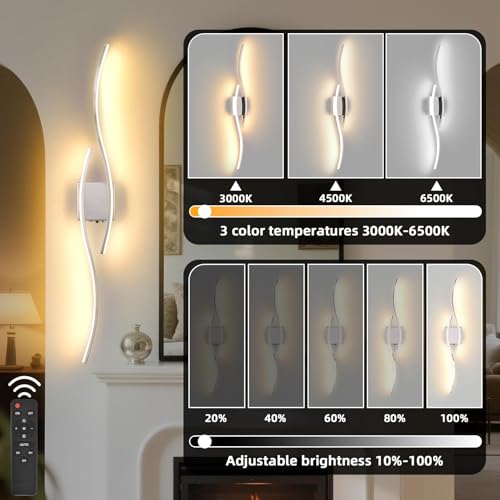Image of Battery Operated Wall Sconce, Silver LED Battery Wall Light dimming with Remote Control, 39.4Inch Rechargeable Chrome Wireless Wall Lights for Living Room, Bedroom, and Stairs Wall Sconces (2 Pack)