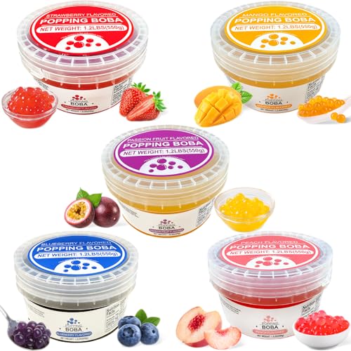 Soeos Strawberry, Mango, Passion Fruit, Blueberry, Peach Popping Boba Pearls,