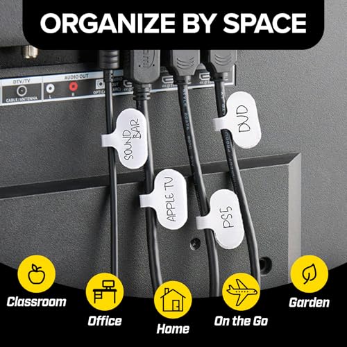 Image of Cable Labels by Wrap-It Storage, Regular, White (36 Pack) - Write On Cord Labels, Wire Labels, Cable Tags and Wire Tags for Cable Management and Electronics, Computers. Great Stocking Stuffer
