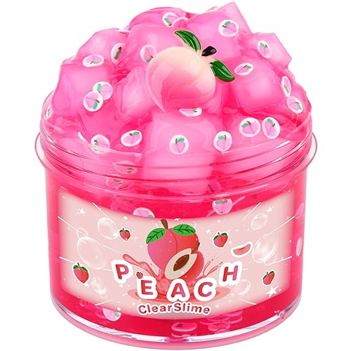 Pink Peach Clear Slime Jelly Cubes, Cute Slime Add-ins Charms, Glimmer Slime Crunchy Crystal Slime Boba Water Slime, Super Soft Sludge Toy Kids Party Favors Slime for Girls Boys