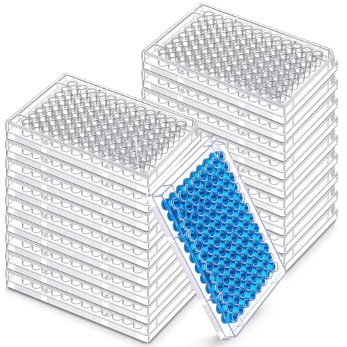 Weysat 20 Pcs 96 Well Tissue Culture Plates with Lid, Flat Bottom, Transparent Polystyrene Material, 4.92 x 3.34 x 0.63 Inches, Suitable for Laboratory and Teaching