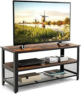 COSTWAY 3-Tier TV Stand for TVs up to 50 Inches, Industrial TV Cabinet Media Entertainment Center Storage Shelf, Multipurpose Metal Frame Wooden TV Unit Console Table for Living Room and Bedroom