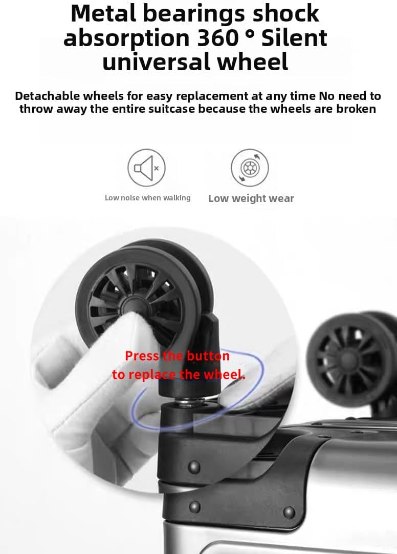 Premium Aluminum Carry On Luggage 20”, Metal Shell Zipperless Suitcase with Spinner & Removable Wheels, Airline-Approved Size 22"x14"x8.3", 9 lbs, Includes 2 Spare Wheels & TSA Lock（Silver）