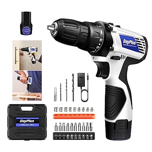 Cordless Drill Set, Power Drill Kit with 1.3Ah Battery and Charger, 2 Variable Speed, 12V Electric Drill Impact Drill Set for Tighten Loosen Screws/Nuts, Wall Punching, Built-in LED