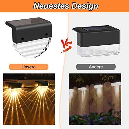 Fuqiduo Solarlampen Außen, IP65 Wasserdichte Solarleuchten mit 2 Modi (Warmweiß & Farbwechsel), Solarbetriebene Wandleuchte für Zaun, Garten, Terrasse, Treppen – 6 Stück