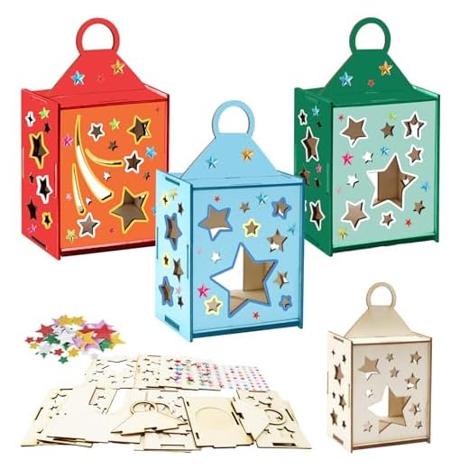 MONCAP 3pcs Lanterne de Décoration de Noël 16.8 * 9.5 * 6 Kit de Bricolage Lanterne en Bois pour Enfant Lanterne en Étoile à Fabriquer et Placer Bougie LED Décoration Centre de Table Noel