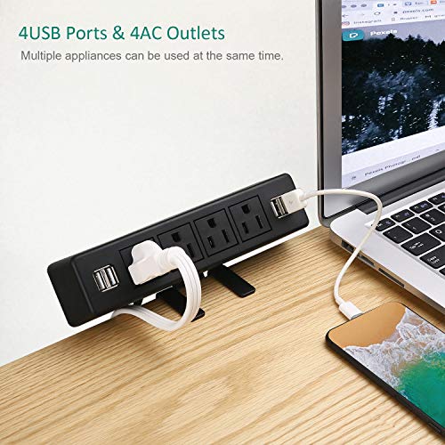 Vilong,Desk Edge Power Strip With 4 Usb Port Removable Clamp Power Outlet Socket With Usb 6.5 Ft Extension Cord Connect 4 Plugs For Home Office Reading #TOP1