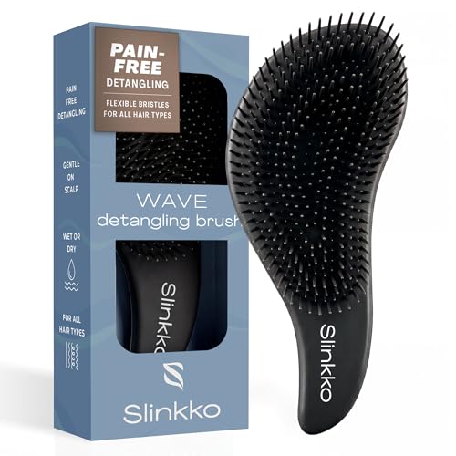 Slinkko Detangler Brush Curly Hair Brush for Women Men & Kids - Wet & Dry Detangling Hair Brush for Curly Thick Fine & Wavy Hair - Anti-Breakage Wave Brush Pain-Free Hairbrush Onix Matte