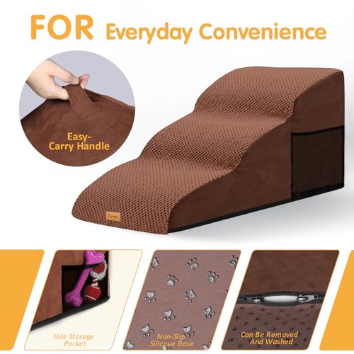Image of Topmart High Density Extended Foam Dog Ramp&Steps 3 Tiers,15.7 inch High | Non-Slip Dog Stairs with Removable Cover,Soft Foam Pet Ladder,Best for Injured,Older Cats,Pets with Joint Pain
