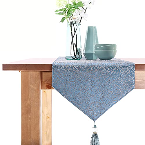 Chemin de table moderne jacquard bleu de qualité supérieure