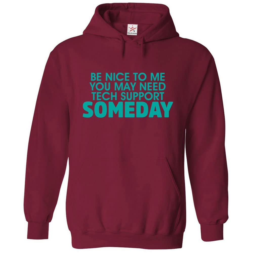Stars and Stripes Be Nice To Me You May Need Tech Support Someday Classic Unisex Kids Pullover Hoodie For Techs (2XS, Wine, 9_11 Years)