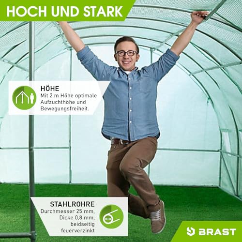 BRAST® Gewächshaus Foliengewächshaus mit Stahlfundament 4 Größen 2x3m 3x4m 3x6m 3x8m Erdanker Gitternetzfolie 175g/m² schwere Qualität 200x300cm – Bild 4