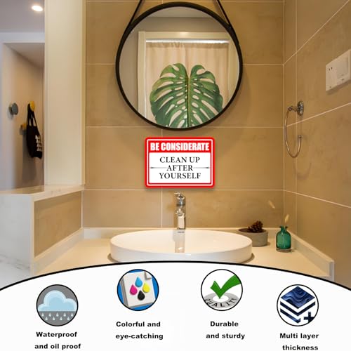 Image of Clean Up After Yourself Sign, Self-Adhesive Waterproof Be Considerate Clean Up After Yourself Sign for Bathroom and Kitchen Keep This Area Clean Rules Sticker for Home, Restroom