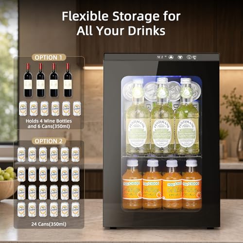 Image of Antarctic Star 18L Mini Fridge Cooler 24Can, Beverage Refrigerator with Quiet Compressor, LED Light,Freestanding Small Fridge with Electronic Temperature Control for Home and Bar(40-61 ℉)