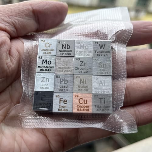 Image of 16 Pcs Element Cube Set 0.39 Inches(10mm),Density Cube Set for a Periodic Table of Elements Collection -Copper Iron Zinc Titanium Aluminum Bismuth Tungsten Chromium. 0.39 in Pure Tungsten Cube