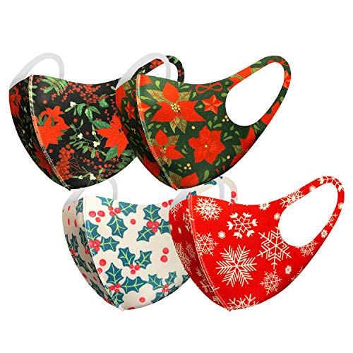 ExcÜsed Christmas Variety 4 Pack! Face 3D Protective Adult Kids Fashion Covering, Reusable, Washable, Breathable (Adult Mix A)