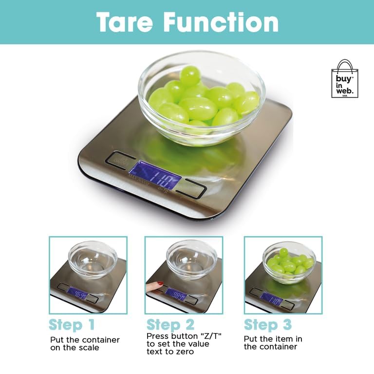 Miniatura 5 de BUY IN WEB Báscula de alimentos de Estados Unidos, báscula digital de cocina de acero inoxidable para gramos y onzas, para hacer dieta, hornear