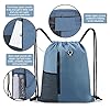 BeeGreen Blue Drawstrings Backpack Gym Sack For Men With Water Bottle Pocket &Front Zippered Pocket Large Sting Bags For WomenTraveling Yoga Beach Outdoor Gym