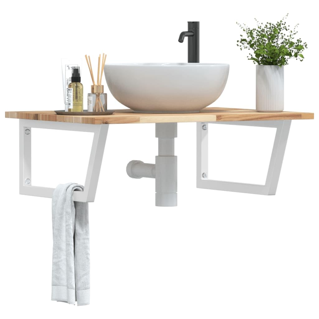 Estante de lavabo montado en la pared de madera de acacia para tocador de baño moderno