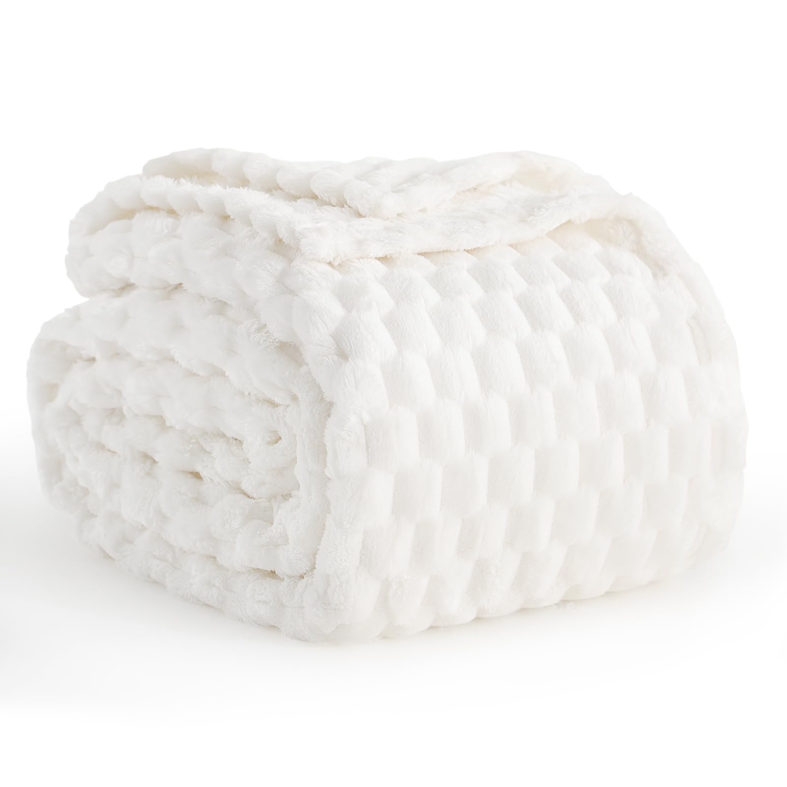 Aisbo Manta Polar para Sofá 130x150 cm, Manta Pequeña Extra Suave Caliente, Franela de Microfibra, Blanco