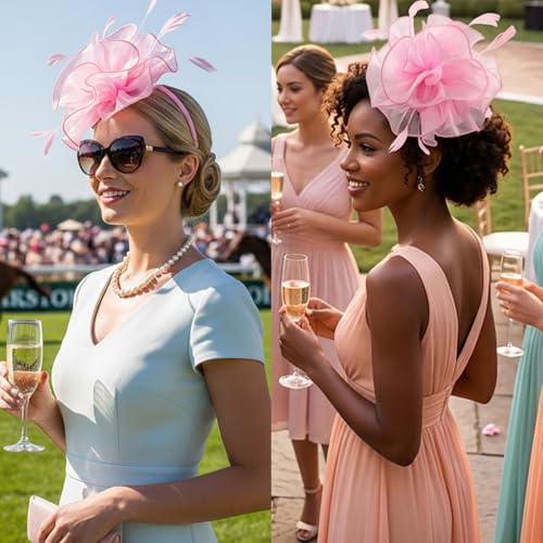 Image of DRESHOW Fascinators Hat Tea Party Headwear Ribbons Feathers on a Headband and a Clip for Women