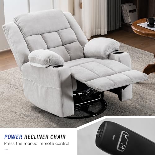 Image of Power Swivel Rocker Recliner Chair with Massage and Heat for Adults,Electric Glider Reclining Single Sofa Chair for Living Room,USB & Type-C Charging Ports, Infinite Position,Grey
