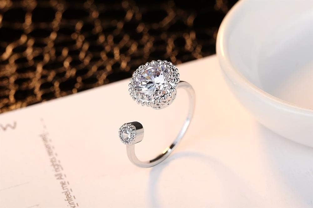 925 Sterling Silver Diamond Spinner Ring Adjustable Open Fidget Toy Ring CZ Wedding Ring Reduces Anxiety for Women and