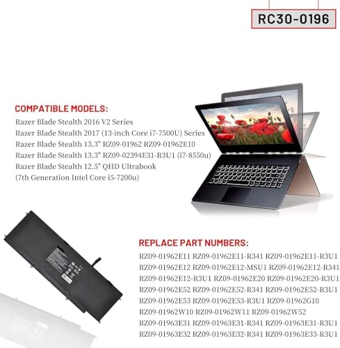 Image of RC30-0196 Laptop Battery Replacement for Razer Blade Stealth 2016 V2 i7-7500u i7-8550u RZ09-0239 RZ09-01962E10 RZ09-01962E12 RZ09-01962E12 RZ09-01962E12 RZ09-0196Z09-00 1962E20 Series