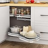 YITAHOME 32" Blind Corner Pull-Out Organizer, Soft-Close Swing-Out 2-Tier Height-Adjustable Lazy Susan, Right Swing Pull Out Organizer, Gray