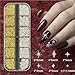 Pizadix 2 Box Nail Art Charms Set Gold Silver 3D Studs Kit with Storage Boxes, Tweezers & Wax Pencil for Manicure DIY Decoration