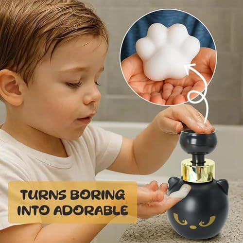 Cute Cat Paw Foam Soap Dispenser,Black Kitty Foaming Pump Bottle,Refillable Hand Soap Container,Paw Shape Foam Maker,Cute Countertop Accessory for Bathroom Kitchen Cat Lover Gift（Black-2pcs） — view 6