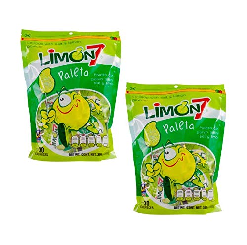 LIMON 7 Paleta con Polvo Sabor Sal y Limon 2 PACK 300 gr. 30 Piezas c/u | Lollipop with Salt and Lemon Powder 2 PACK 10.58 oz. 30 Pieces each.