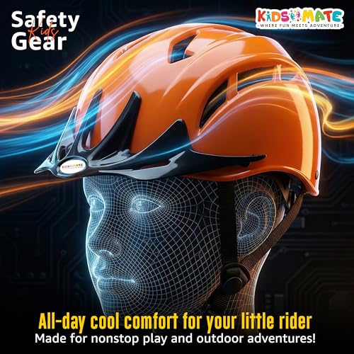 Image of Kidsmate Sports Protective Gear Set for Boys & Girls | Kids Safety Guard Contains Helmet, Knee Pads, Elbow Pads & Wrist Guards | Ages 3-14 Years, Ideal for Cycling, Skateboarding & Scooters (Orange)