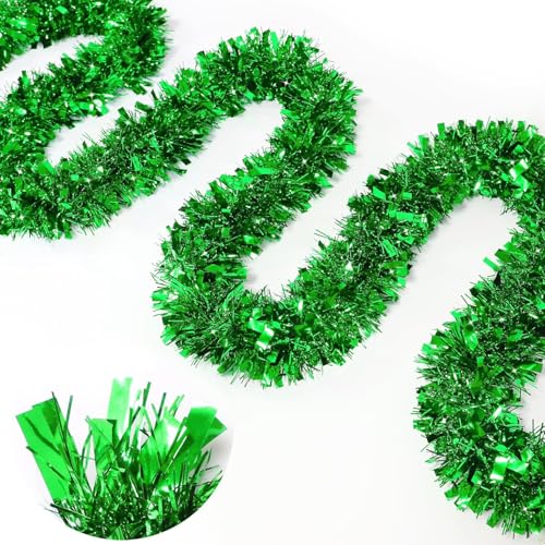 KAHEIGN 8M Christmas Tinsel Garland Green Color Metallic Tinsel Chunky Glittering Tinsels Thick Shiny Garland for Christmas Tree Decoration