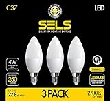 SELS Candelabra Led Bulb,Dimmable, 4 Watts, 250 Lumens, E12 Base, 25 Watt Incandescent Chandelier bulb Equivalent, UL, 2700K Softwhite - 3 Pack - Suitable for Damp Locations