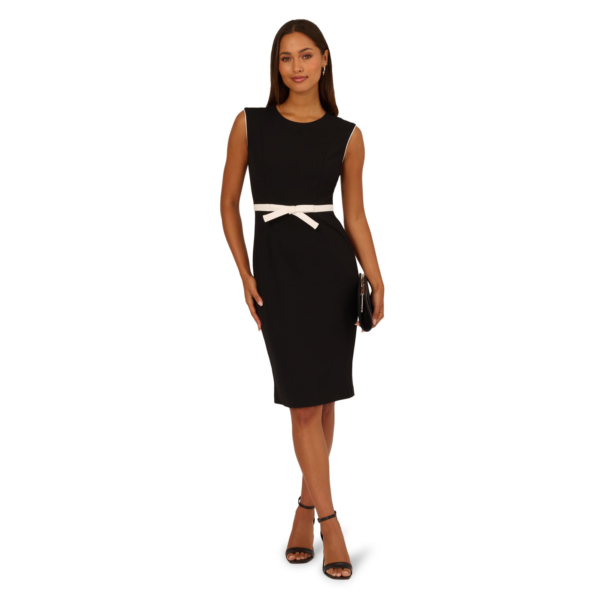 Adrianna Papell Contrast Trimmed Dress Black/Ivory, Black/Ivory, 12