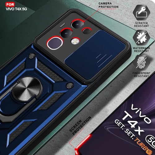 Image of AIBEX Back Cover for Vivo Y31 Pro 5G / Vivo T4X 5G / IQOO Z10X 5G | D10 Tough Armor Case | Sliding Camera Shield | 360 Protection | Kickstand Ring Holder | Military-Grade Shockproof Bumper Case