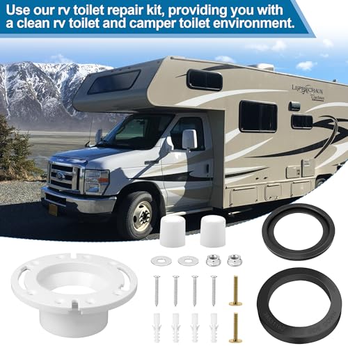 Image of RV Toilet Seal and 3 Inch Socket RV Toilet Flange for Dometic 300 /310 /320 RV Toilets, Toilet Parts Replaces 385345892 Flange, 385311658 Flush Seal and 385311652 Base Seal, 3 in 1 RV Toilet Repair Kit