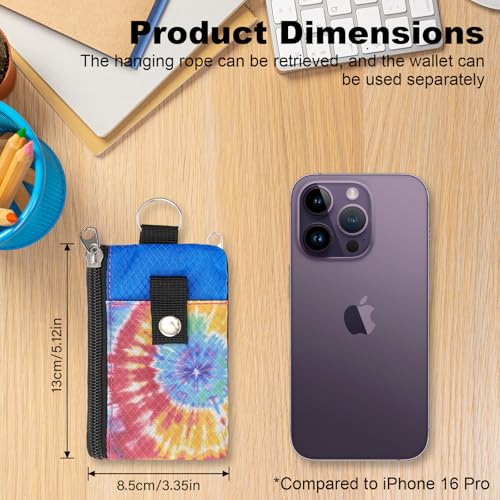 Image of Minimalist RFID Wallet with Lanyard, Multi-functional ID Case with 2 Zipper Pockets and Key Chain for Men and Women, Tactical Badge Pouch Cards Holder, Coin Purse for Travel Sports - Two-Tone