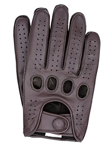 Riparo Genuine Leather Reverse Stitched Driving Gloves (Medium, Brown)