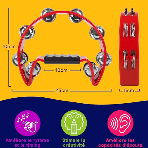 Tambourin demi-lune A-Star double jingle bell cutaway instrument de percussion pack de 10