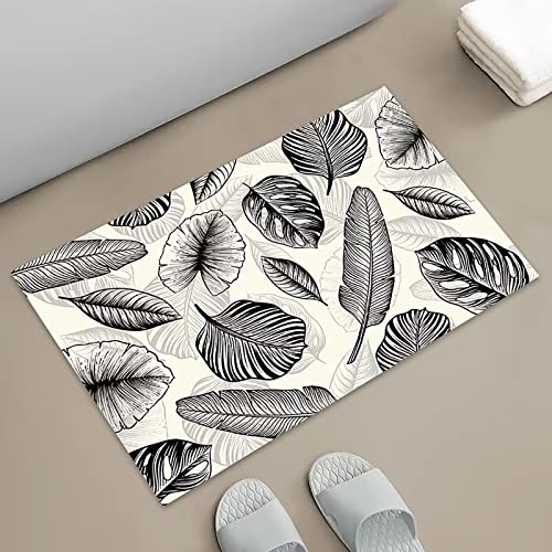 Aibiin Leaves Bathroom Rugs Water Absorbent Fast Drying Palm Leaf Bath Mats Decor Machine Wash Non Slip Doormats For Tub Shower Bath Room 16"X24" #TOP22