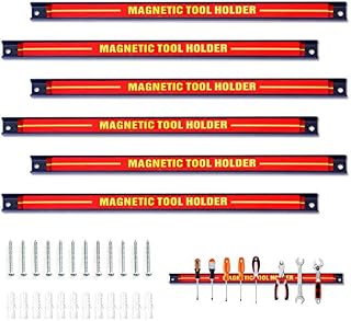 TANGZON Set of 6 Magnetic Tool Holder Rack, 2.5 x 46 cm Heavy-Duty Steel Wall Mounted Tool Organizer, Garage Wall Holder Strip for Screwdriver Wrench