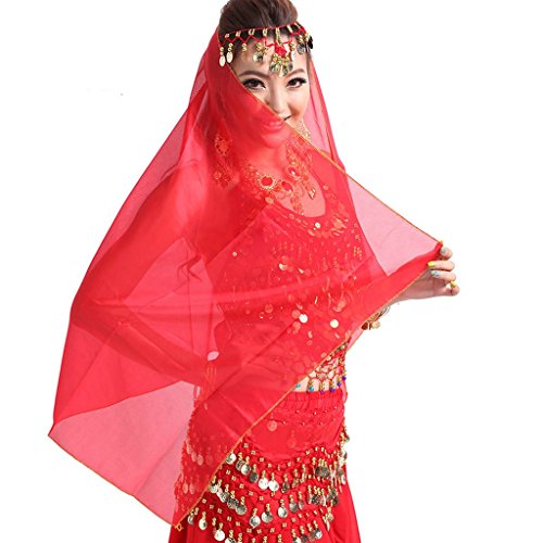 Pilot-trade Women Headband Belly Dance Face Veil Dancing Headpiece Chiffon Coins Head Scarf Shawl Black4