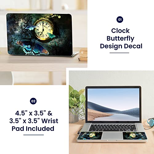 Image of LSS 15 15.6 inch Laptop Notebook Skin Sticker Cover Art Decal Fits 13.3 inch 14 inch 15.6 inch 16 inch HP Dell Lenovo Apple Asus Acer Compaq (Free 2 Wrist Pad Included) Clock Butterfly