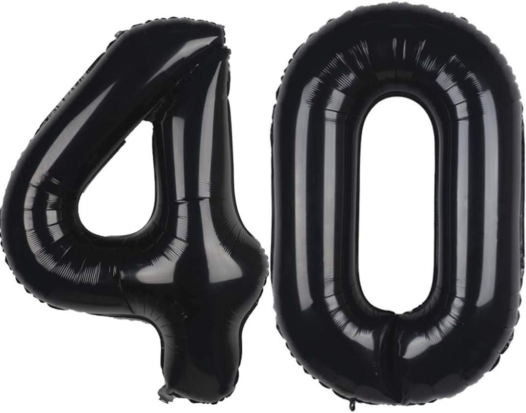IWERP Black Mylar Foil Number 40 Balloons, 40 Inch for 40th Birthday and Anniversary Decorations