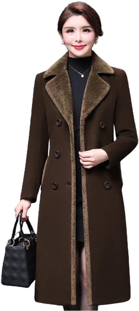 IDEALSANXUN Fur Collar Wool Coats for Women Double Breasted Long Peacoat Jackets - Image 2