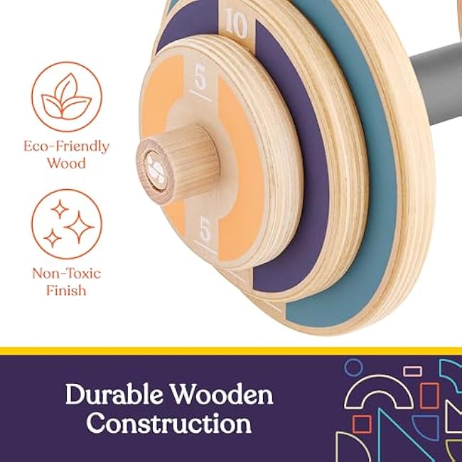 Special Supplies Kids Wooden Play Workout Weights - Adjustable Barbell Weight for Home Gym Equipment, Perfect Exercise Workout Set for School or Home Fitness Activities, Pastel Colors (1 Barbell)